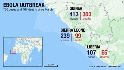 Número de contagios y muertes provocadas por el ébola, entre marzo y julio 2014/OMS
