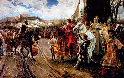 Boabdil rinde Granada a los Reyes Católicos. (Cuadro de Francisco Pradilla)