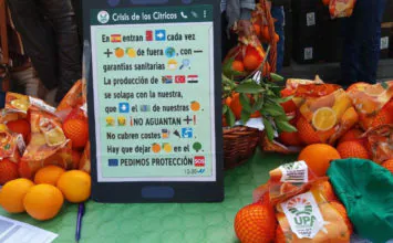 UPA Andalucía reparte naranjas para protestar por los bajos precios de los cítricos