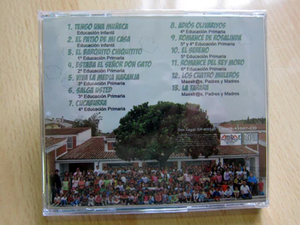 Contraportada del CD con los temas musicales