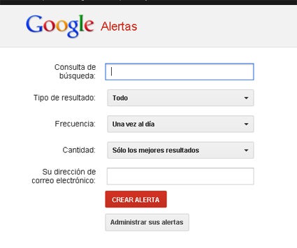La ventana de Google desde la que se pueden crear hasta mil alertas La ventana de Google desde la que se pueden crear hasta mil alertas