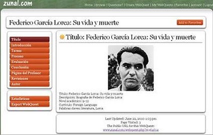 Webquest elaborada con Zunal dedicada a Federico GarcÃa Lorca (pulsar la imagen para acceder) Webquest elaborada con Zunal dedicada a Federico GarcÃa Lorca (pulsar la imagen para acceder)