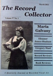 Portada del nº 1 vol 57 de 2012, de la revista The Recorder Colector, dedicada a María Galvany