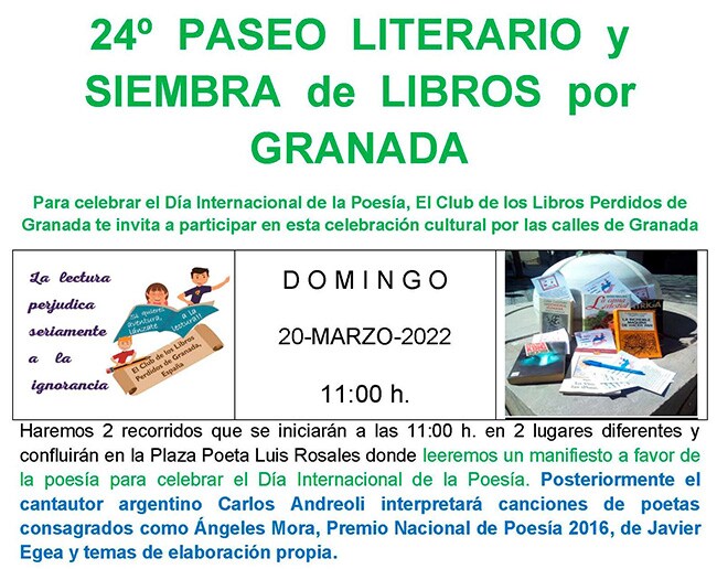 El Club de los Libros Perdidos de Granada celebrará el Día Internacional de  la Poesía con un nuevo paseo literario y siembra de libros - En Clase