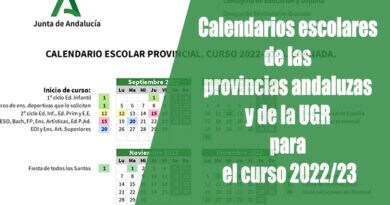 Calendarios escolares de las provincias andaluzas y de la UGR para el curso 2022/23